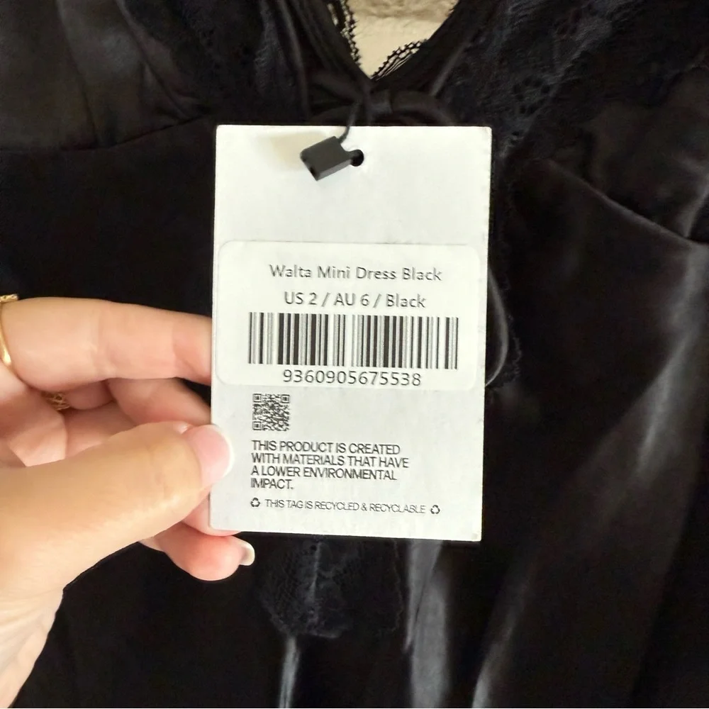 NWT Princess Polly Black Satin Lace Trim Walta Mini Dress - Picture 4 of 6